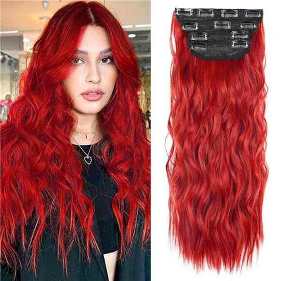 4PCS Clip in Hair Extensions, light Red
